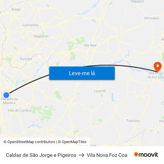 Caldas de São Jorge e Pigeiros to Vila Nova Foz Coa map