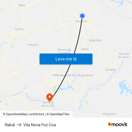 Rabal to Vila Nova Foz Coa map