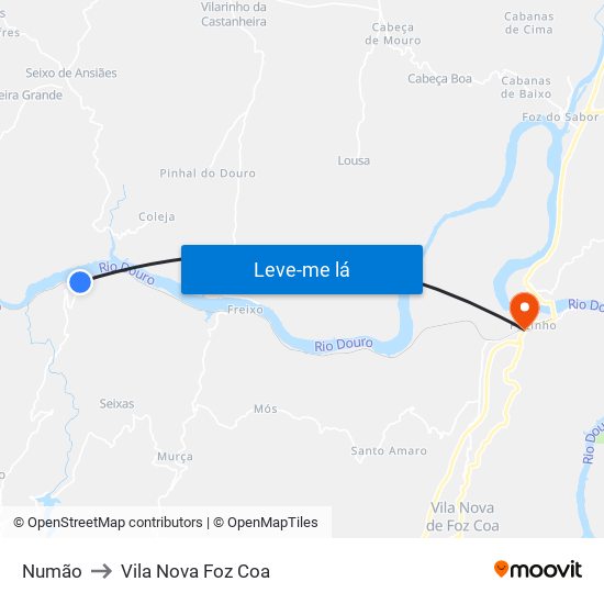 Numão to Vila Nova Foz Coa map