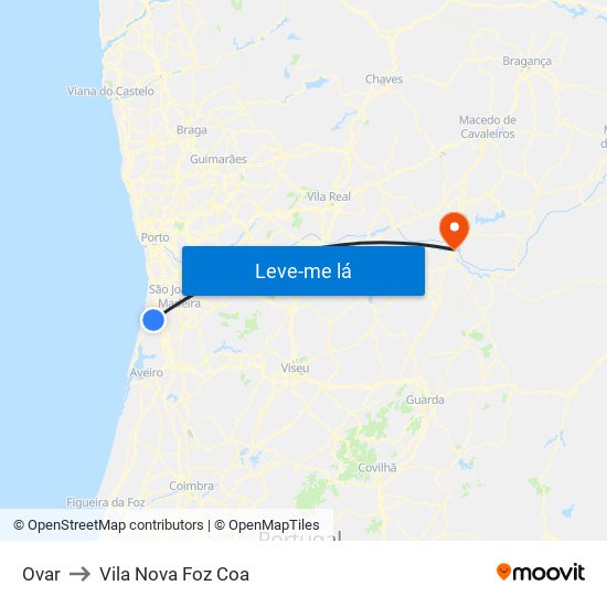 Ovar to Vila Nova Foz Coa map