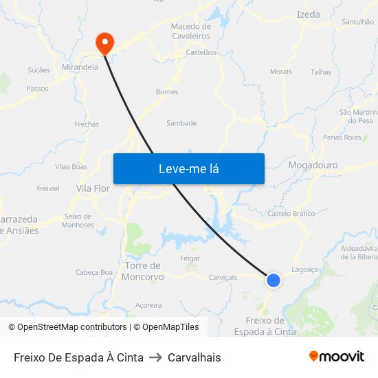 Freixo De Espada À Cinta to Carvalhais map