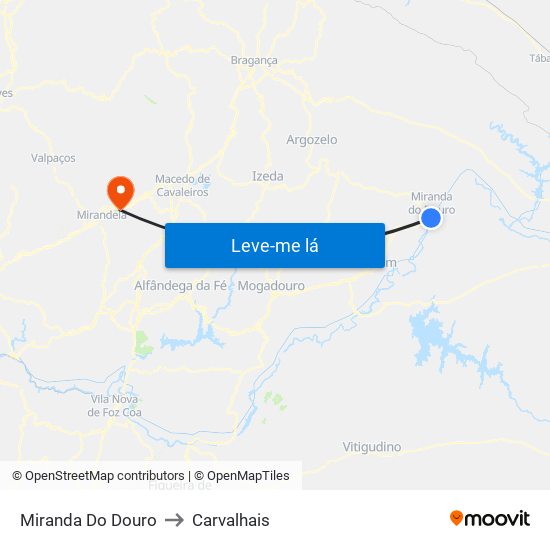 Miranda Do Douro to Carvalhais map