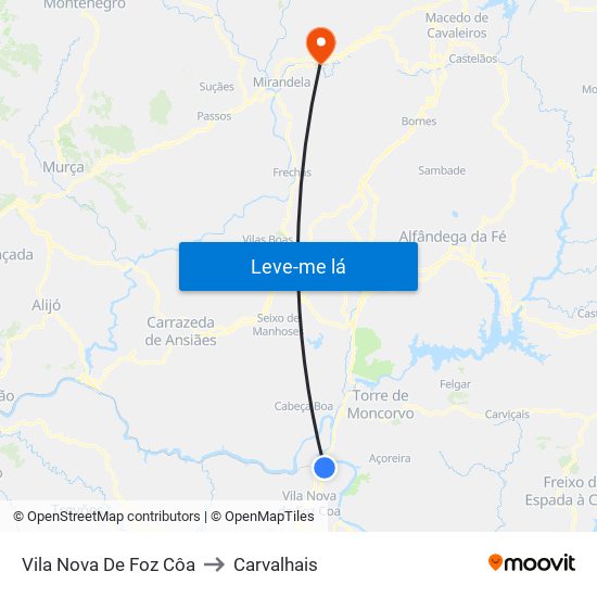 Vila Nova De Foz Côa to Carvalhais map