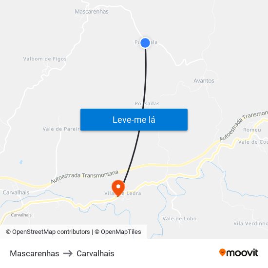 Mascarenhas to Carvalhais map