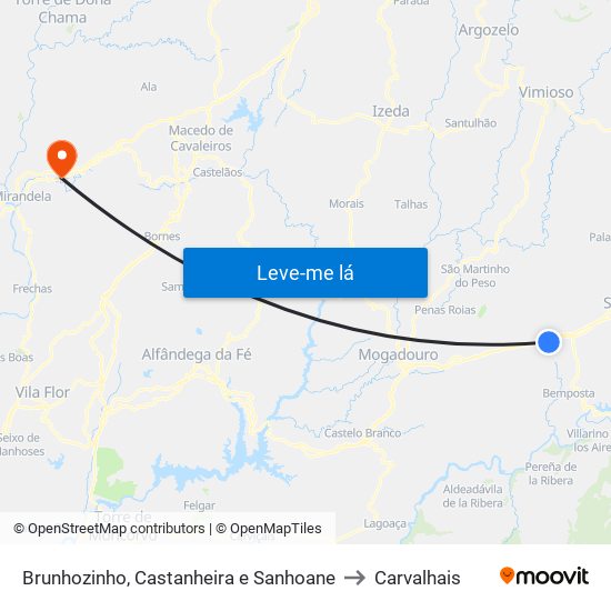 Brunhozinho, Castanheira e Sanhoane to Carvalhais map