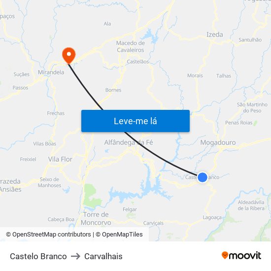 Castelo Branco to Carvalhais map