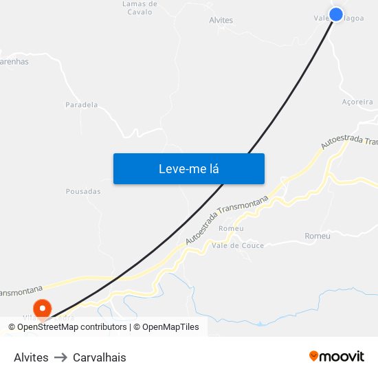 Alvites to Carvalhais map