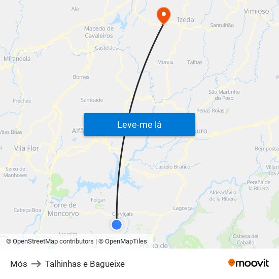 Mós to Talhinhas e Bagueixe map