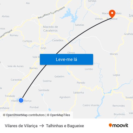 Vilares de Vilariça to Talhinhas e Bagueixe map
