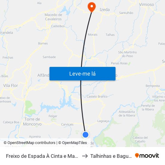 Freixo de Espada À Cinta e Mazouco to Talhinhas e Bagueixe map