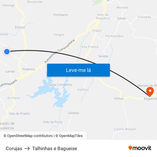 Corujas to Talhinhas e Bagueixe map
