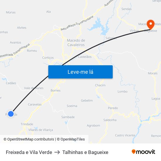 Freixeda e Vila Verde to Talhinhas e Bagueixe map