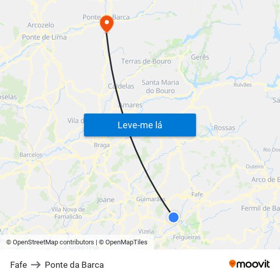 Fafe to Ponte da Barca map