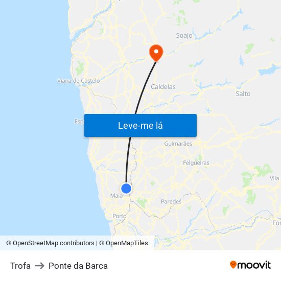 Trofa to Ponte da Barca map