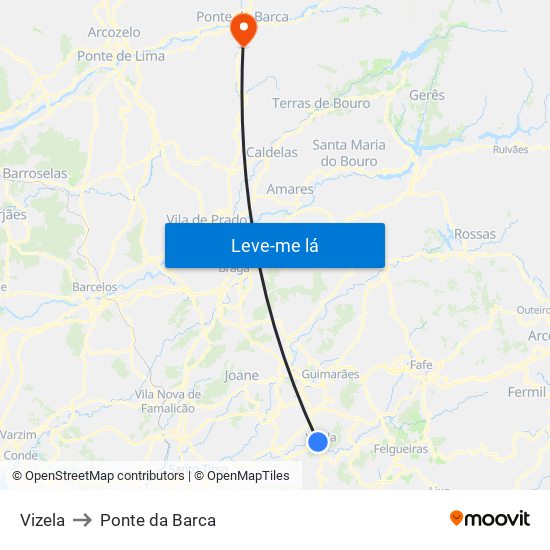 Vizela to Ponte da Barca map