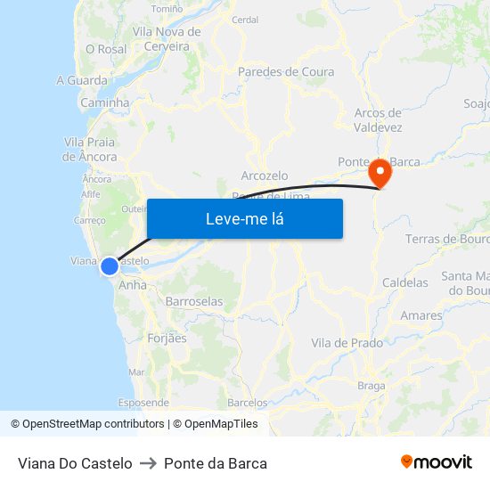 Viana Do Castelo to Ponte da Barca map