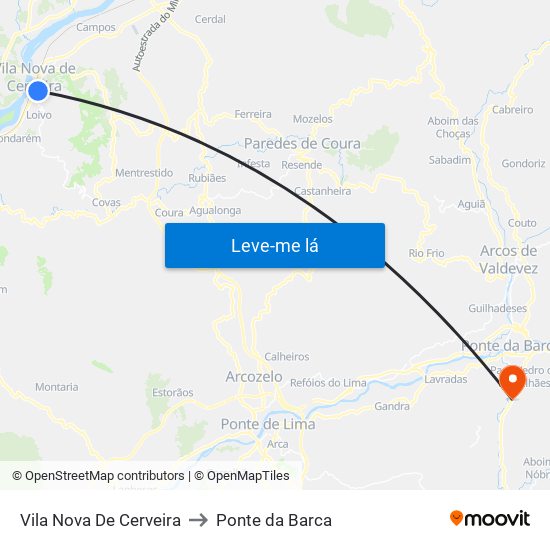 Vila Nova De Cerveira to Ponte da Barca map