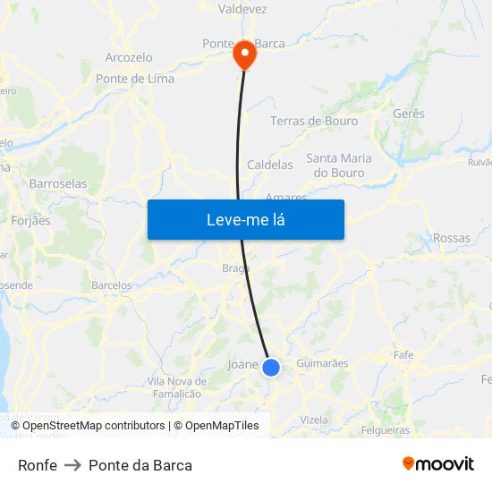 Ronfe to Ponte da Barca map