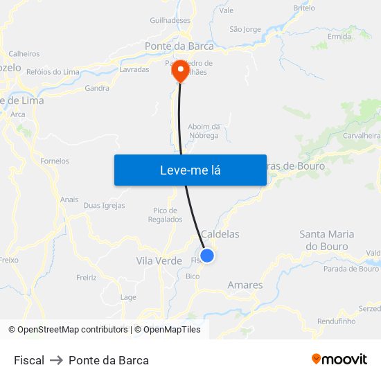 Fiscal to Ponte da Barca map