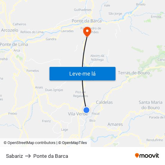 Sabariz to Ponte da Barca map