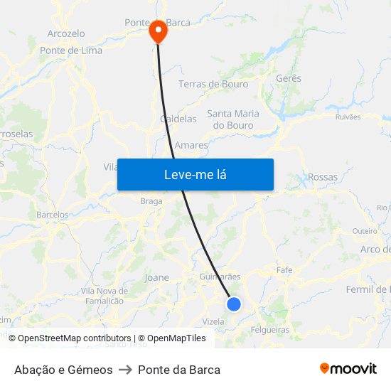 Abação e Gémeos to Ponte da Barca map