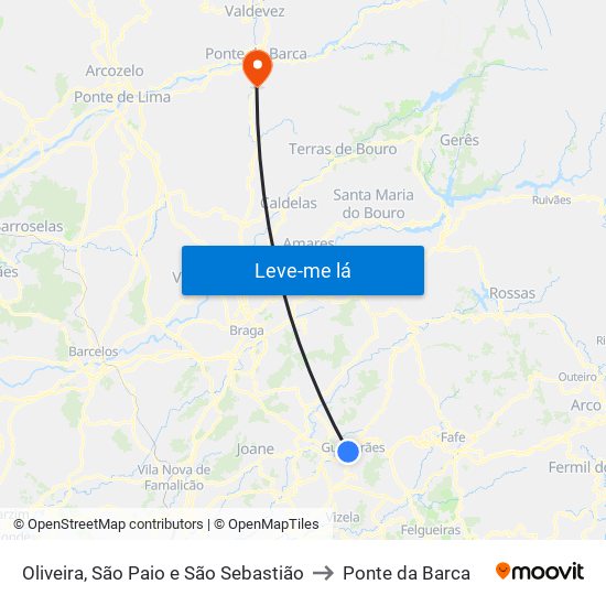 Oliveira, São Paio e São Sebastião to Ponte da Barca map