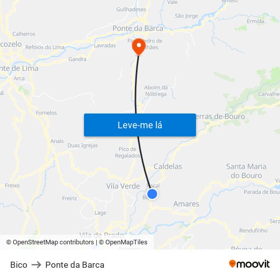 Bico to Ponte da Barca map