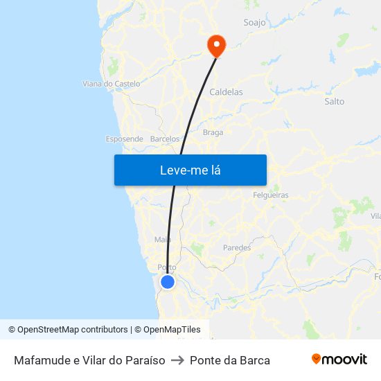 Mafamude e Vilar do Paraíso to Ponte da Barca map