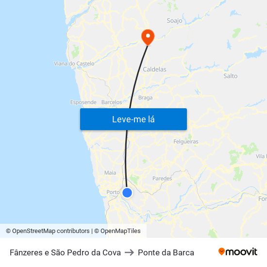 Fânzeres e São Pedro da Cova to Ponte da Barca map