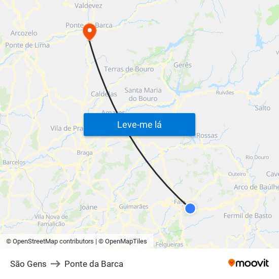 São Gens to Ponte da Barca map