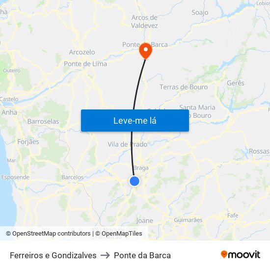 Ferreiros e Gondizalves to Ponte da Barca map