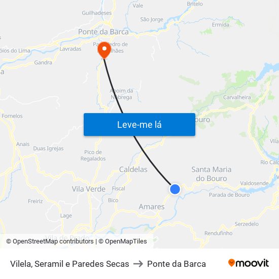 Vilela, Seramil e Paredes Secas to Ponte da Barca map