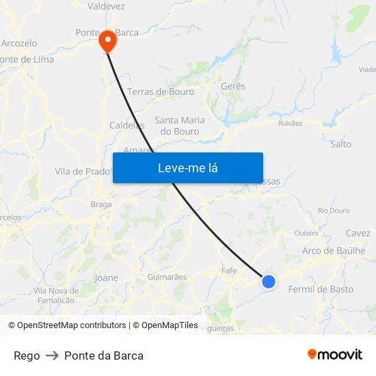 Rego to Ponte da Barca map
