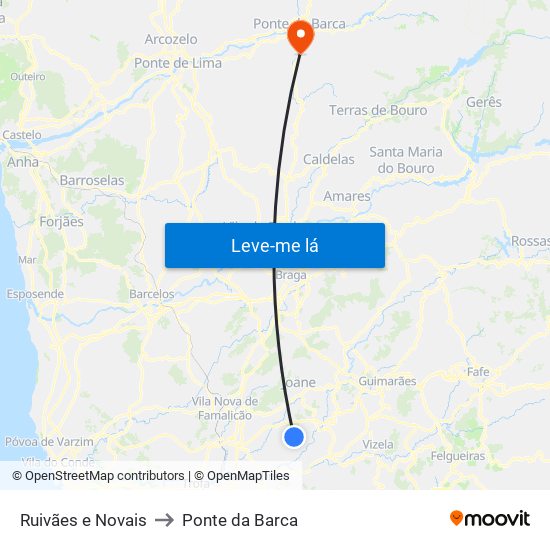 Ruivães e Novais to Ponte da Barca map