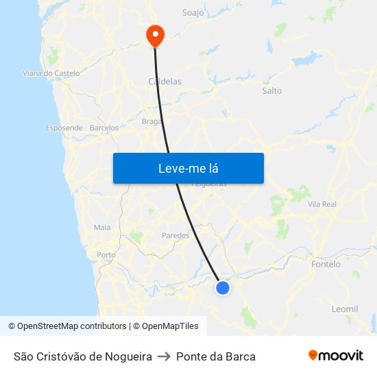 São Cristóvão de Nogueira to Ponte da Barca map