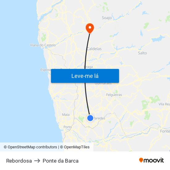 Rebordosa to Ponte da Barca map