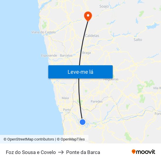 Foz do Sousa e Covelo to Ponte da Barca map