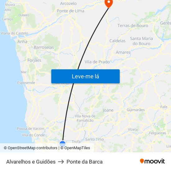 Alvarelhos e Guidões to Ponte da Barca map