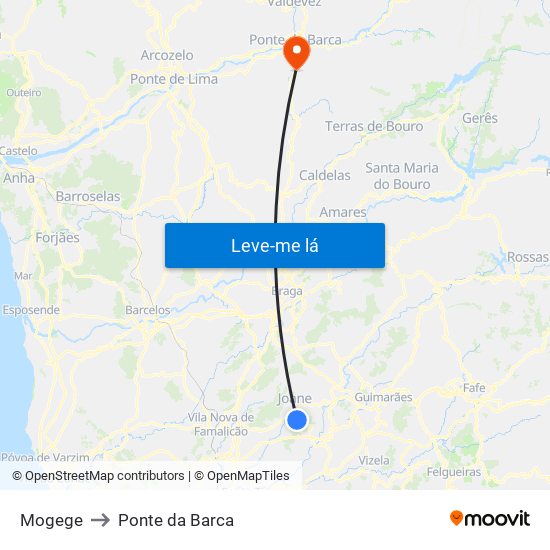 Mogege to Ponte da Barca map