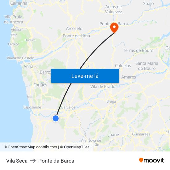 Vila Seca to Ponte da Barca map