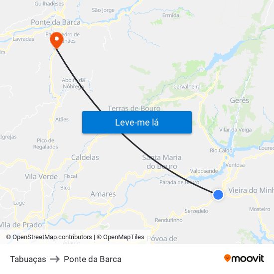 Tabuaças to Ponte da Barca map