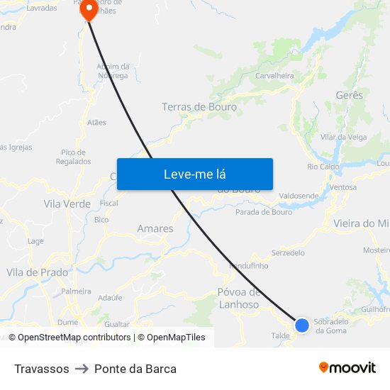 Travassos to Ponte da Barca map