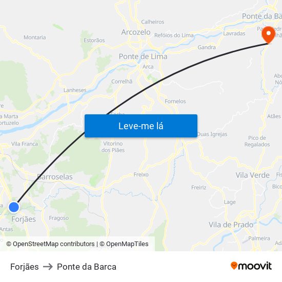 Forjães to Ponte da Barca map