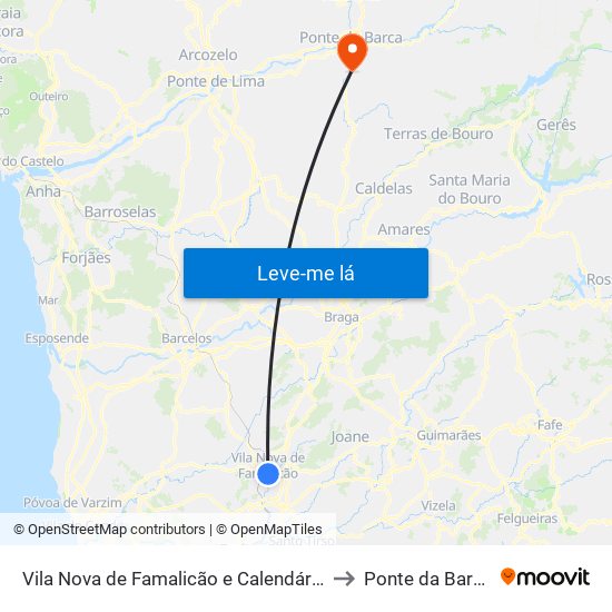 Vila Nova de Famalicão e Calendário to Ponte da Barca map
