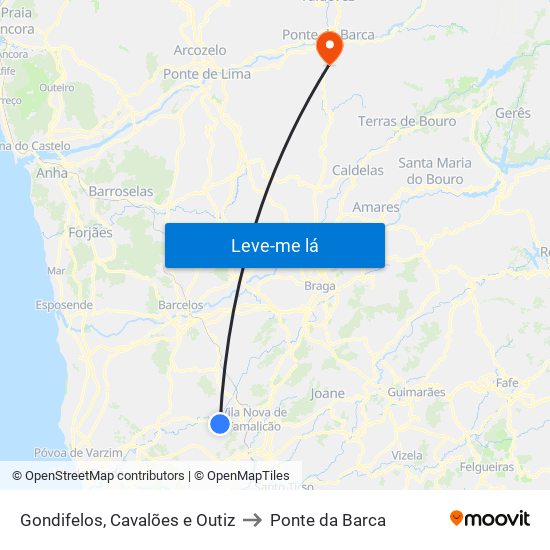 Gondifelos, Cavalões e Outiz to Ponte da Barca map