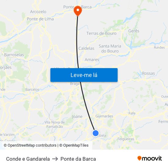 Conde e Gandarela to Ponte da Barca map