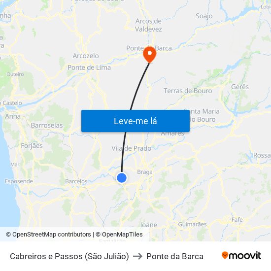 Cabreiros e Passos (São Julião) to Ponte da Barca map