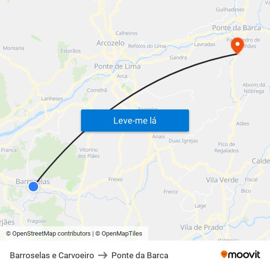 Barroselas e Carvoeiro to Ponte da Barca map