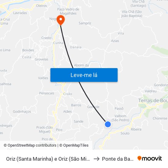 Oriz (Santa Marinha) e Oriz (São Miguel) to Ponte da Barca map