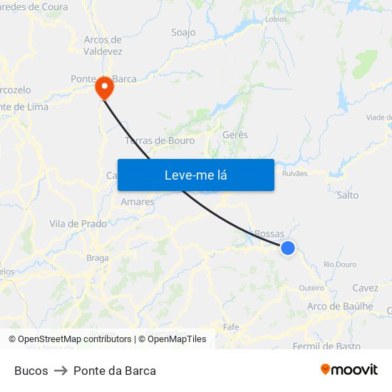 Bucos to Ponte da Barca map